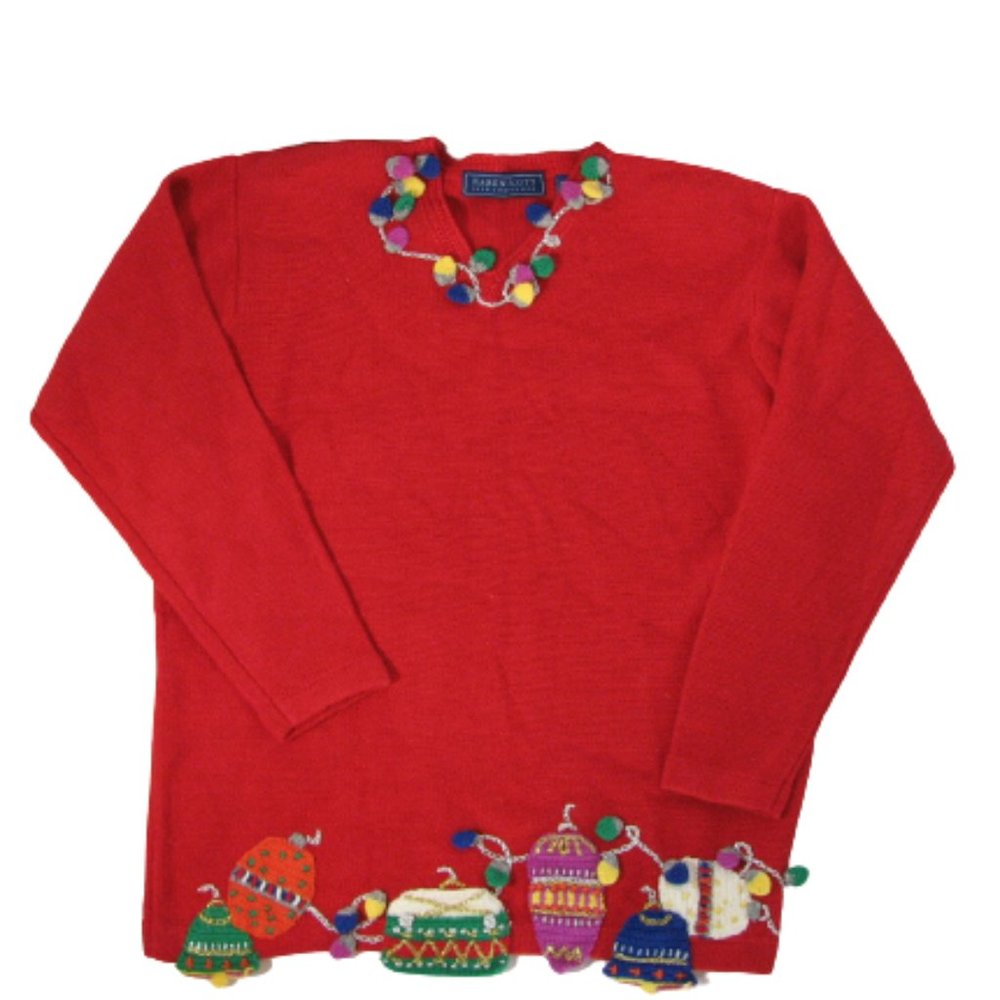 Christmas Sweater Karen Scott NEW! Red w/Ornaments Party Holiday Festive